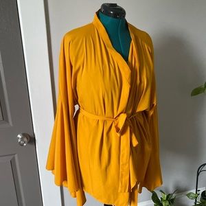 Boohoo Mustard yellow batwing wrap shirt